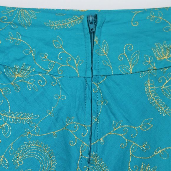 Turquoise A-Line Mini Skirt With Gold Embroidery - Picture 7 of 8